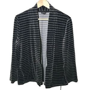 Talbots Velour Velvet Jacket Size Large Open Front Striped Cardigan Topper